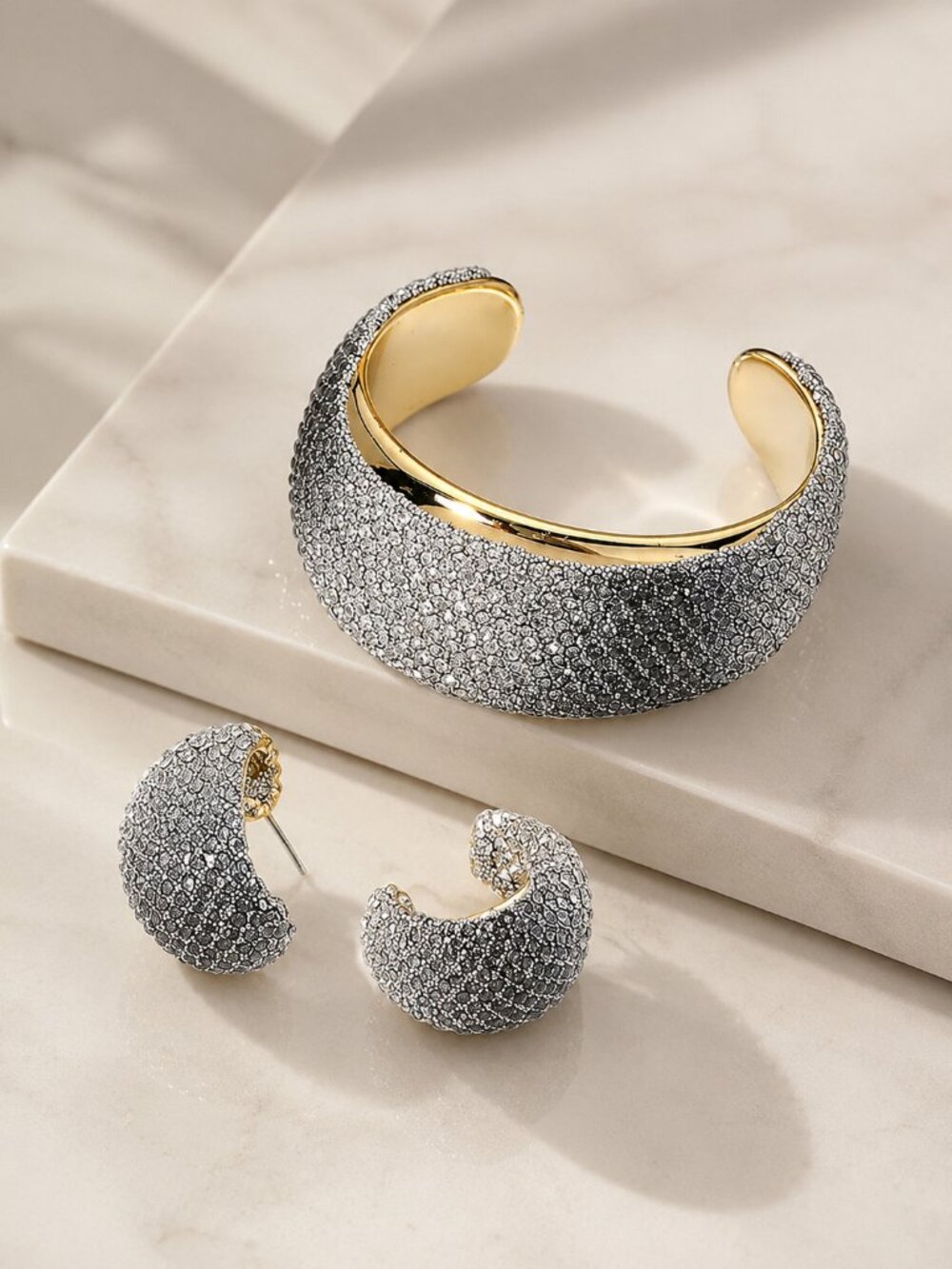 Bling Rhinestone Cuff Bracelet and Earrings Jewelry BUNDLE SET - NEW